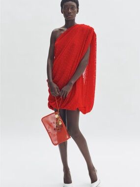Stella McCartney X H&M One-Shoulder Red Draped Mini Dress